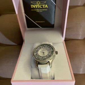 Invicta Women's watch - white leather, silver with crystals